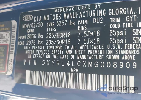 2021 Kia Sorento S from USA, damaged, VIN 5XYRL4LCXMG008909